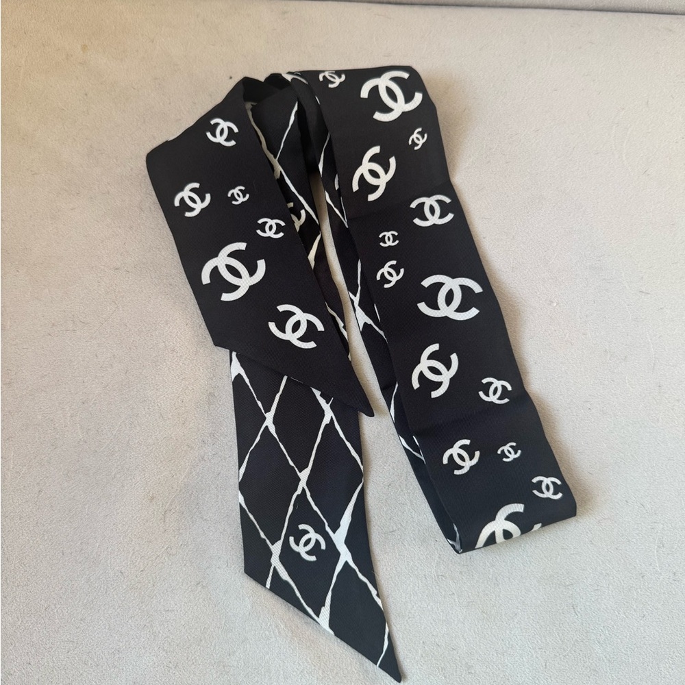 CHANEL CC Silk Slim Bandeau with Iconic Logo